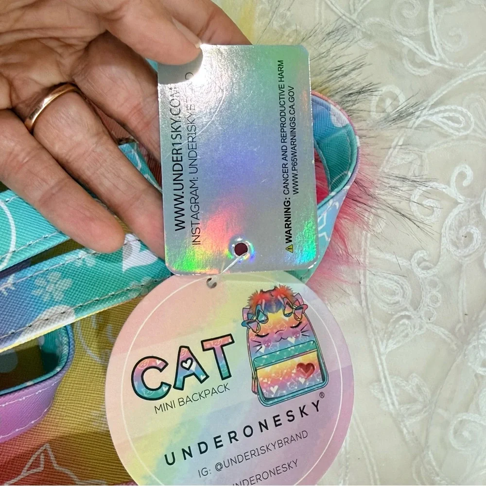 Under One Sky OMG Miss Bella Kitty Cat Glitter Mini Backpack - Rainbow Pom NWT